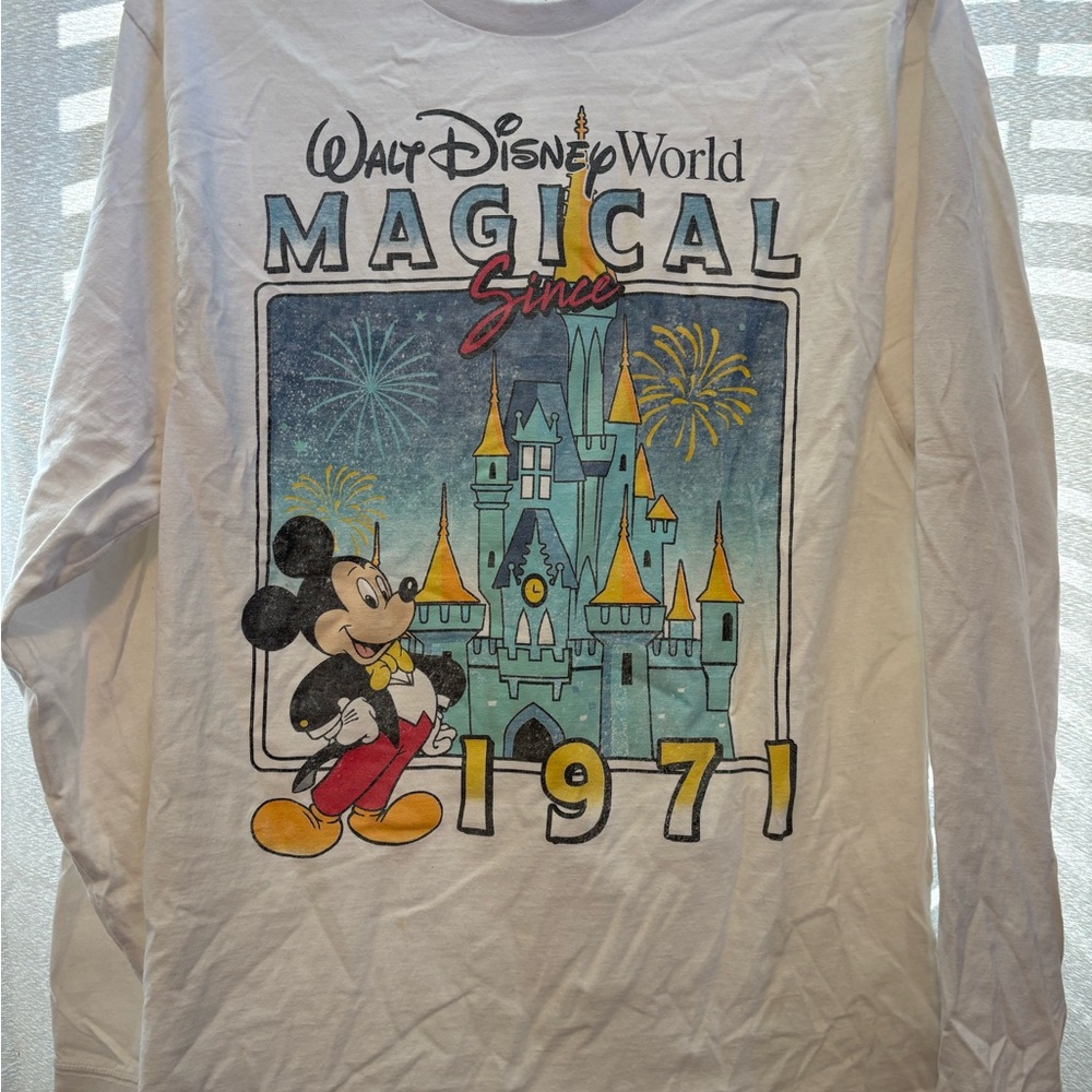 Disney White and Blue Mickey Mouse Castle Shirt Vintage inspired